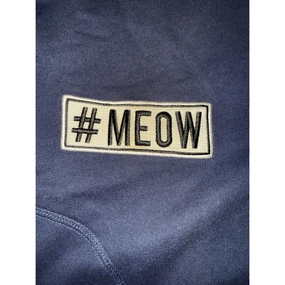 TOBY BLACK Navy Longline Zip-Up Hoodie Dress #MEOW Graphic Patch Sweatshirt M - Picture 5 of 12